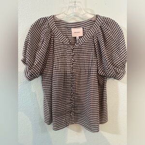 Reformation Women’s Black & White Gingham Button-Up Blouse – Size XS